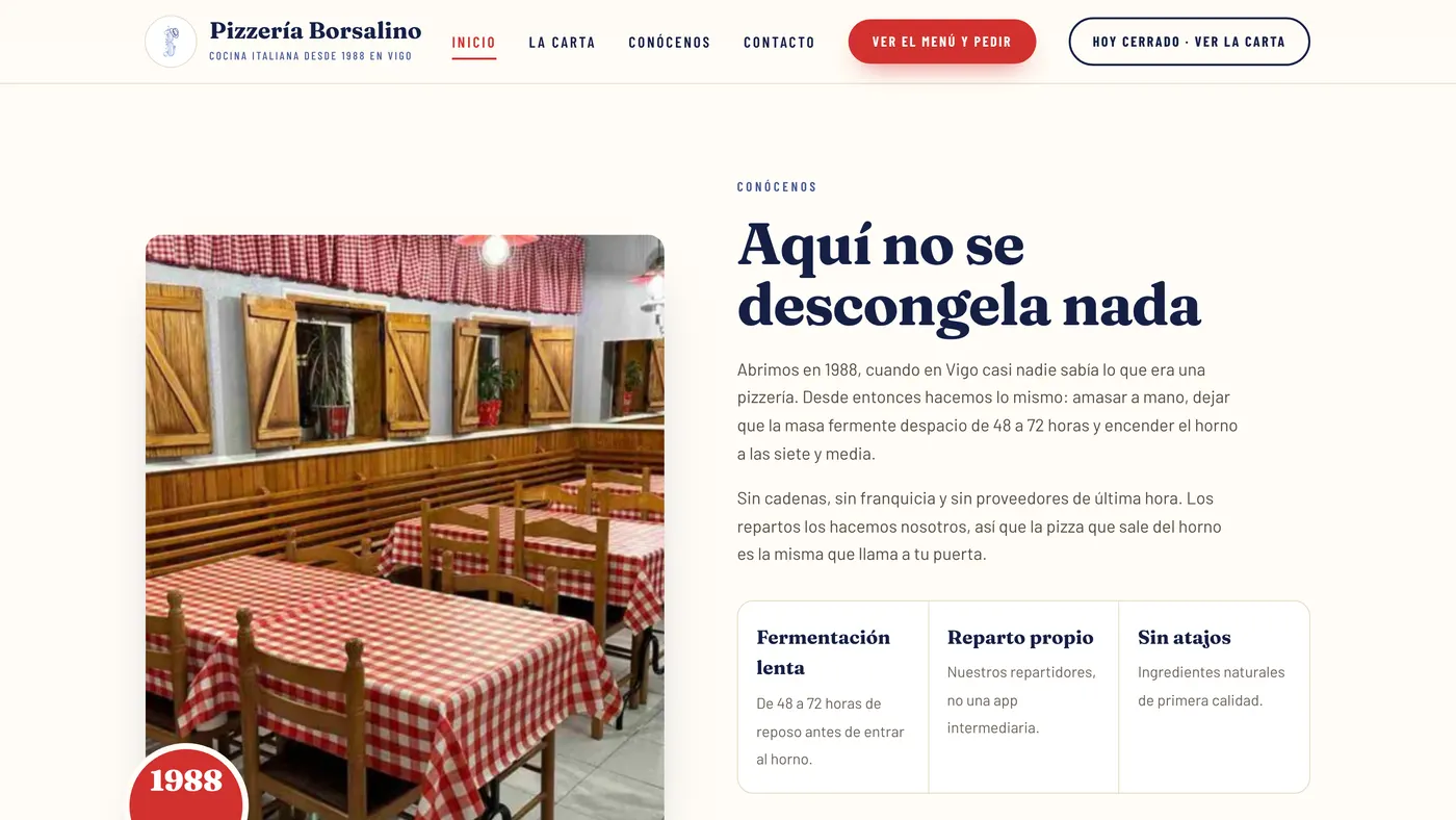 Pizzería Borsalino: El comedor y el argumento de la masa
